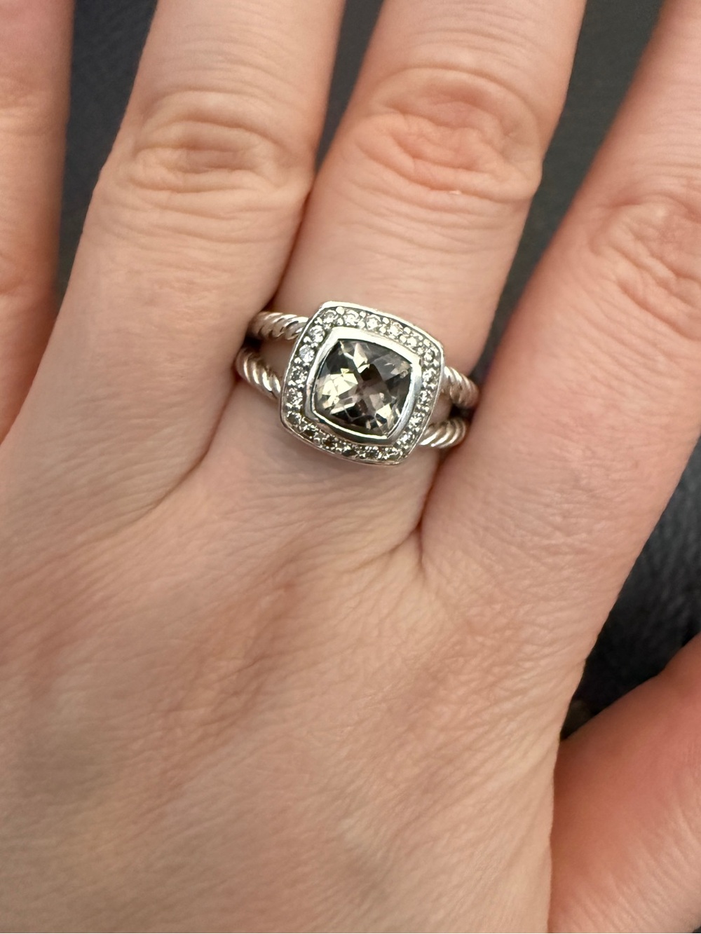 David Yurman 925 Sterling Silver Smoky Quartz Diamond Halo Petite Albion Ring 7